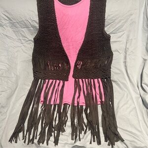 Fringed Brown Knit Sweater Vest